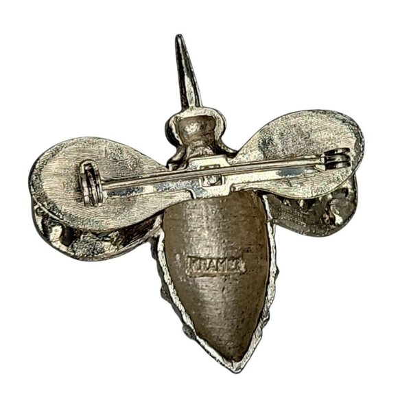 Kramer Rhinestone Bumble Bee Brooch Rare Bug Signed Pin Silver Tone Vintage - Picture 10 of 10